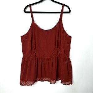 Torrid Georgette Rust Polka Dot Lace Trim Peplum Babydoll Shirred Waist Cami
